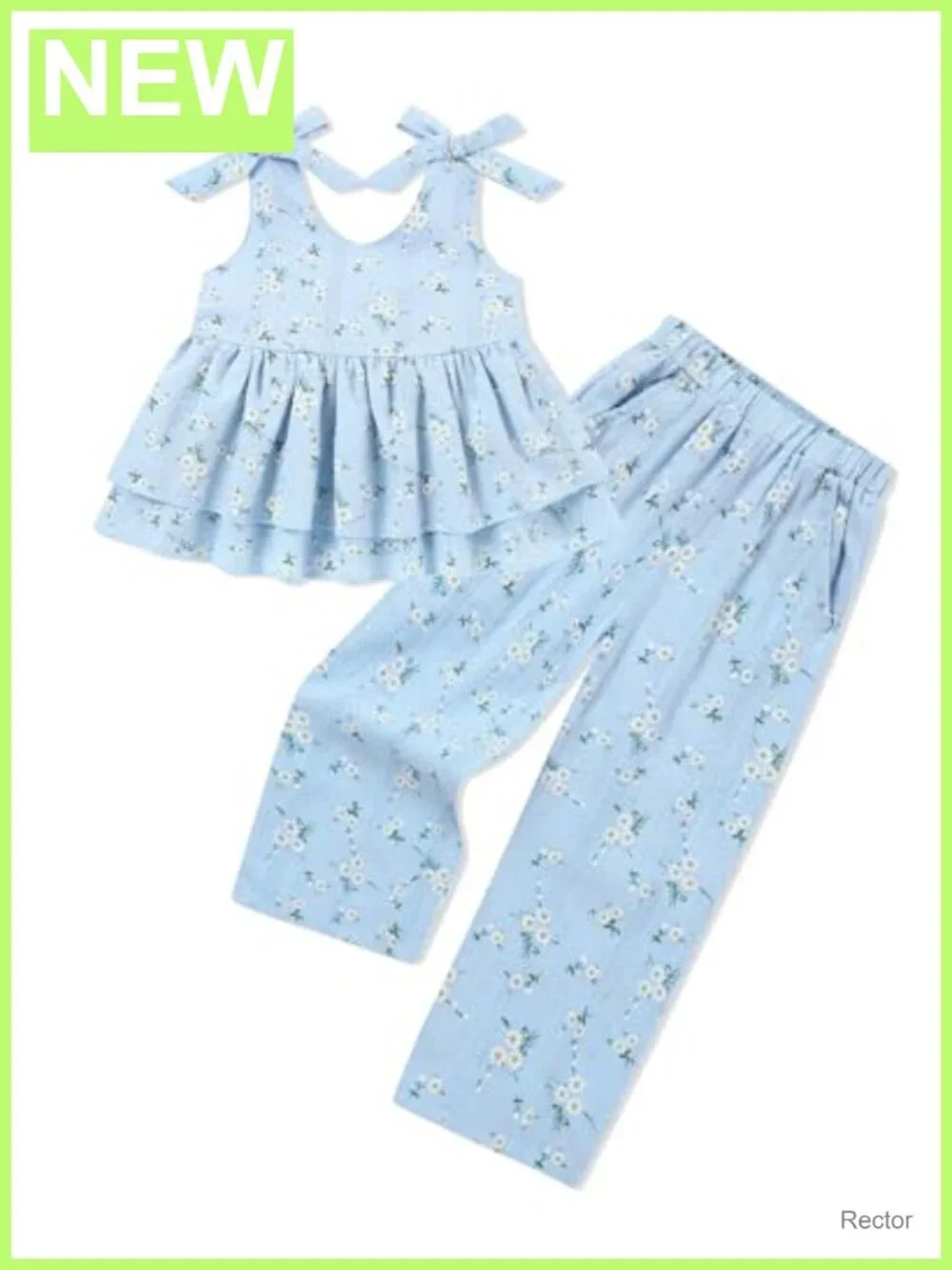 Toddler Girl Floral Outfit Set Cotton Spandex Sleeveless Top Wide Leg Pants